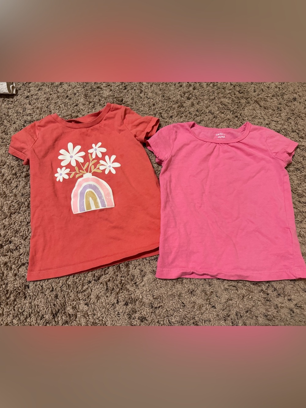 Coral and Pink Short Sleeve Tee Set with Rainbow Daisy Graphic
